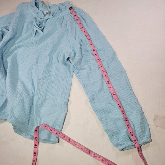 J.Crew Women Light Blue Cotton Gauze Ruffled Neck Long Sleeve Blouse Size M - Picture 6 of 8